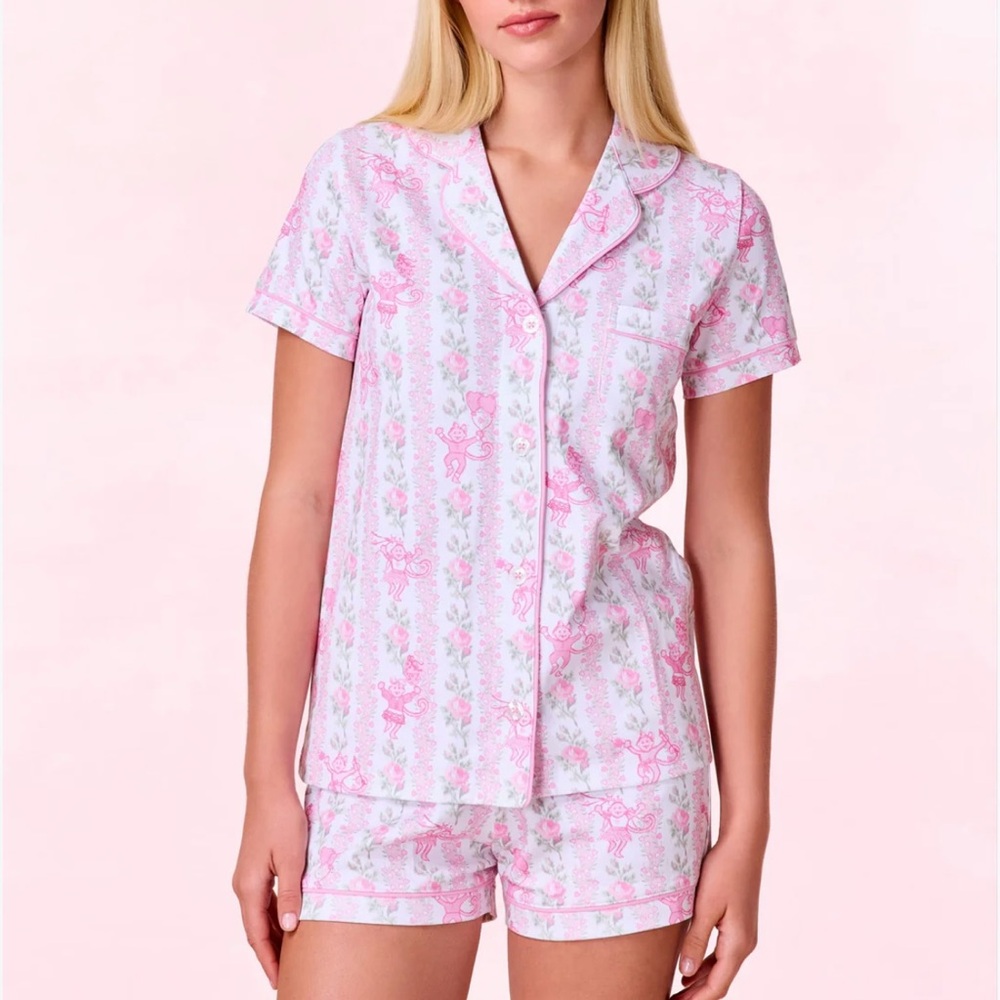 NEW LoveShackFancyxRollerRabbit Heirloom Monkey Polo Pajamas Pink